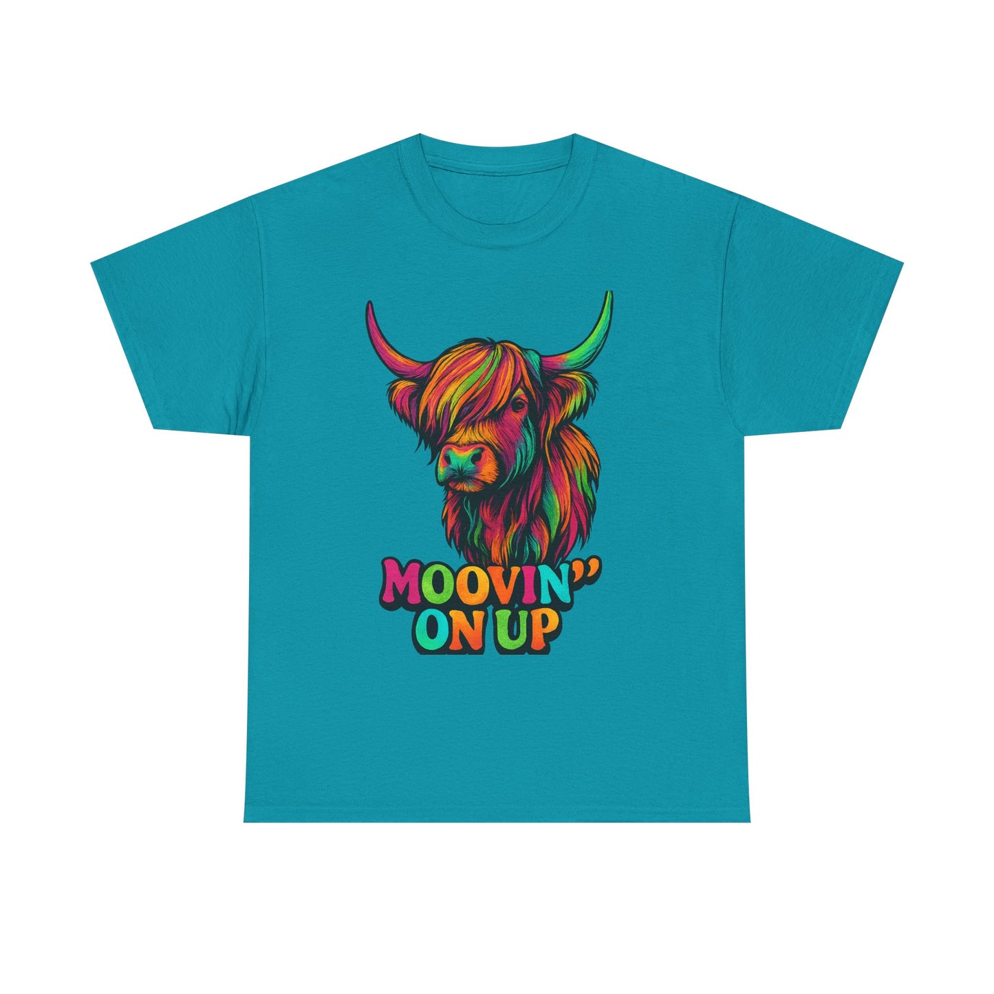 Neon "Hairy Coo, Moo'vin on up" Scottish slogan T-Shirt, Various colors & sizes available