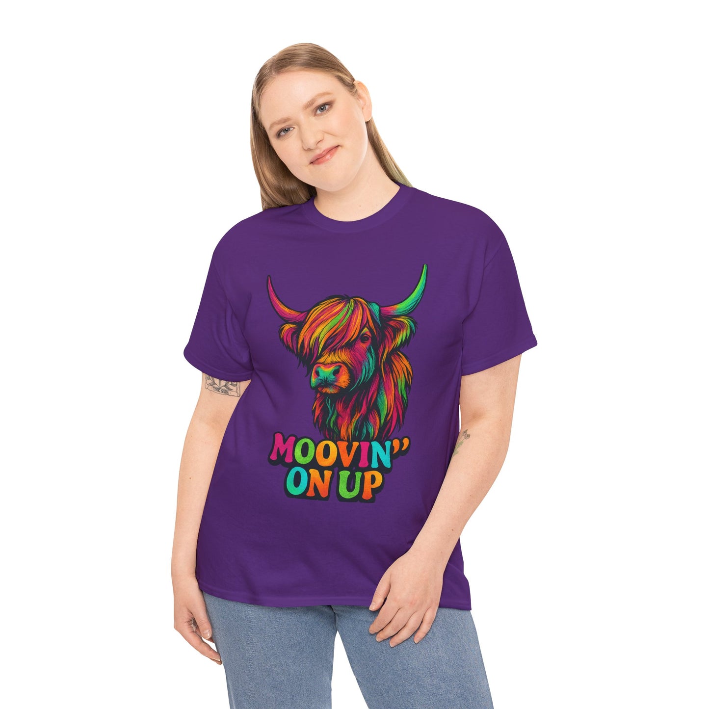 Neon "Hairy Coo, Moo'vin on up" Scottish slogan T-Shirt, Various colors & sizes available