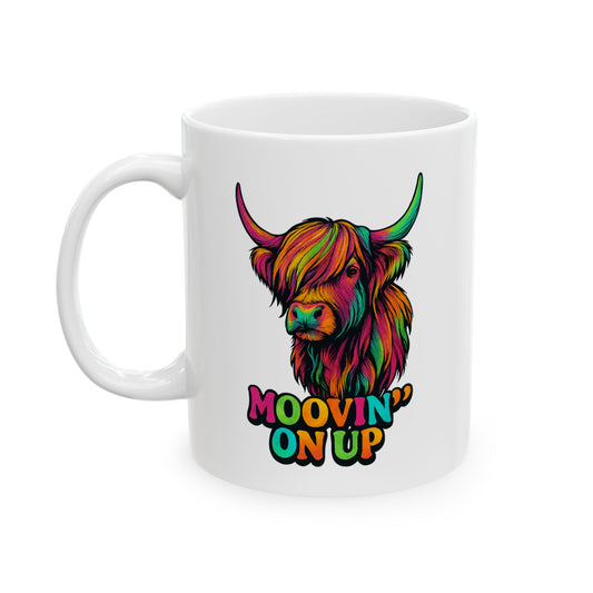 Ceramic Mug - "Neon Hairy Coo" Design, Various sizes