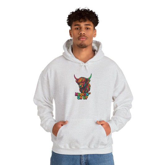 "Neon Hairy Coo, Moo'vin on up" Scottish inspired Hoodie, Various Colors & sizes