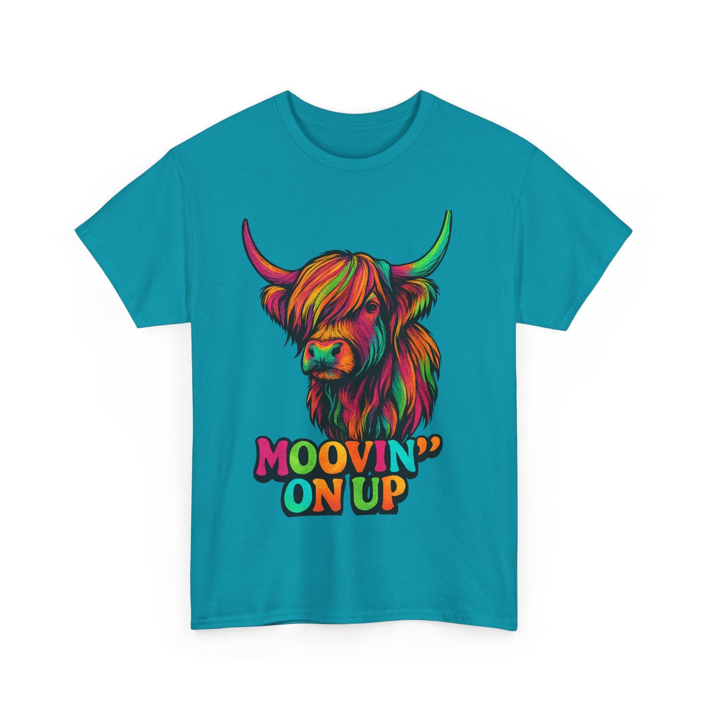 Neon "Hairy Coo, Moo'vin on up" Scottish slogan T-Shirt, Various colors & sizes available