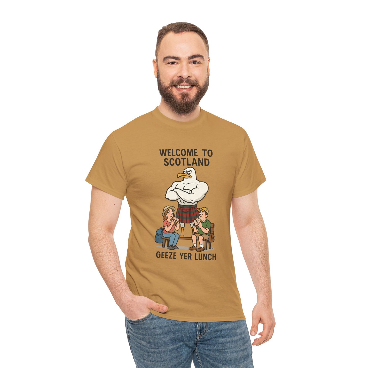 Scottish Seagull 'Geeze yer lunch" Slogan T-Shirt, Various colors & sizes